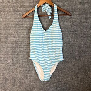 Barbie Women Light Blue White Striped Halter One Piece Swimsuit BA4725-1232 L